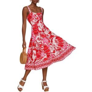Avec Les Filles Womens Fit & Flare Floral-Print Midi Dress 6 Poppy Lily NWT $149